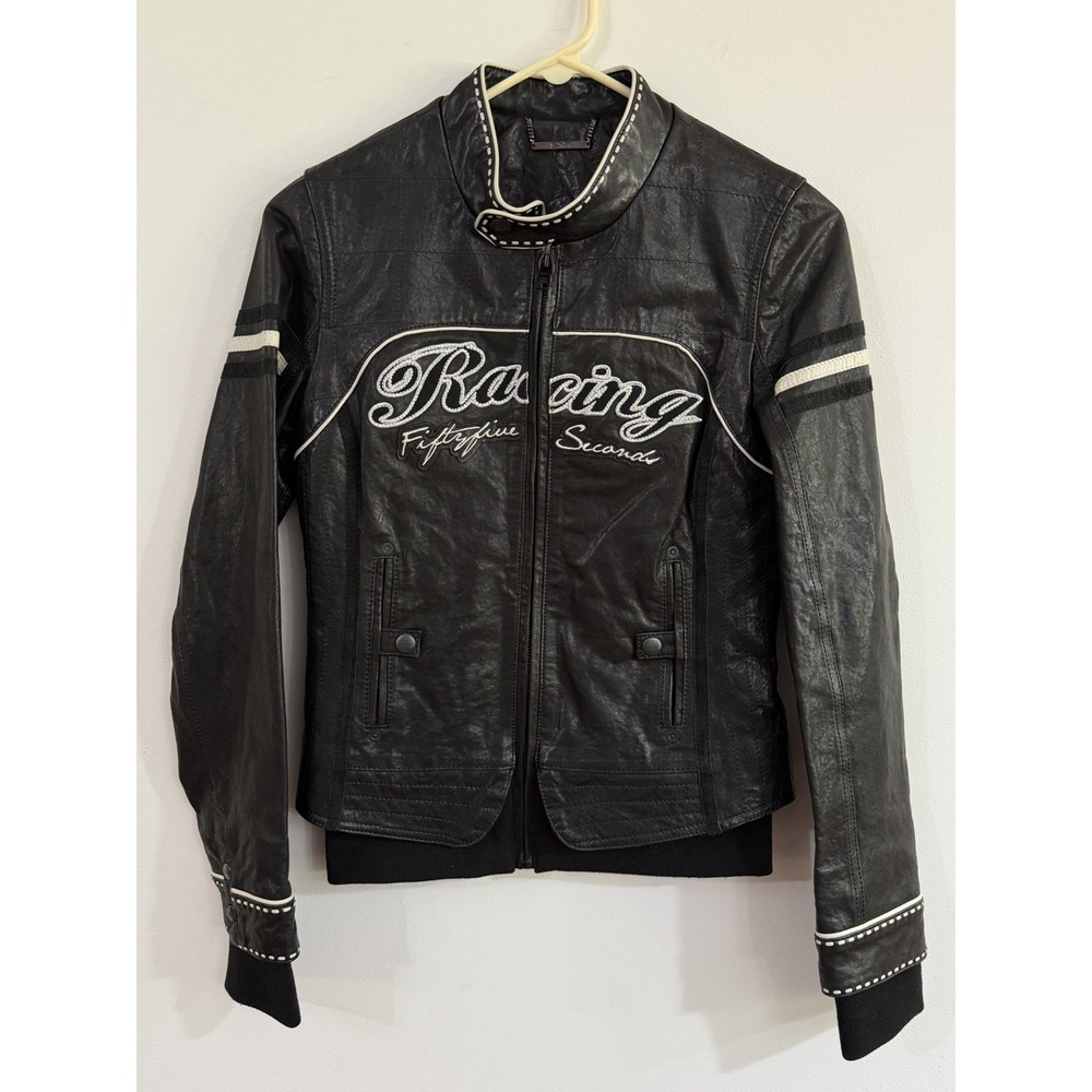 EXR Racing Motorcycle Leather Jacket Black Women's XS Moto Embroidered